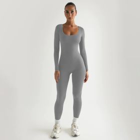Sexy Soft High Elastic Long-sleeved Tights Trousers Jumpsuit (Option: L-Light Gray)