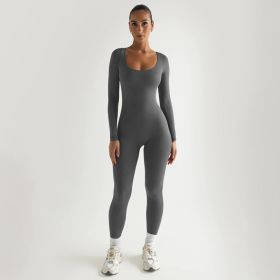 Sexy Soft High Elastic Long-sleeved Tights Trousers Jumpsuit (Option: L-Dark Gray)
