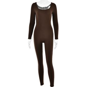 Sexy Soft High Elastic Long-sleeved Tights Trousers Jumpsuit (Option: L-Brown)