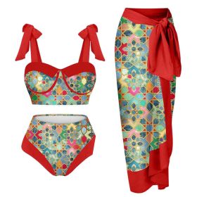 Women's Printing Split Swimsuit Suit (Option: Red-M)