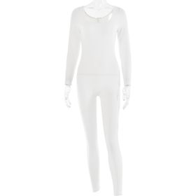 Sexy Soft High Elastic Long-sleeved Tights Trousers Jumpsuit (Option: M-White)