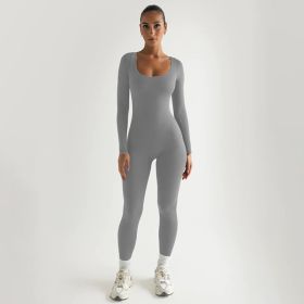 Sexy Soft High Elastic Long-sleeved Tights Trousers Jumpsuit (Option: M-Light Gray)