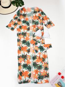 Fashion Blouse Split Three-piece Set For Women (Option: Orange Flower-S)