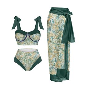 Women's Printing Split Swimsuit Suit (Option: Yellow Flower Green Leaf-M)