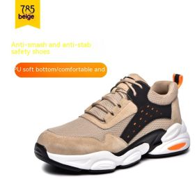 Mesh Breathable PU Soft Sole Labor Insurance Shoes Anti-smash Anti-puncture (Option: 785Beige-40)