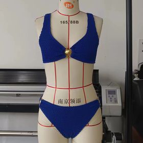 Women's Bikini Split Solid Color Snake Cloth Swimsuit (Option: Royal Blue-S)