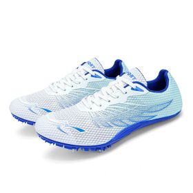 Male And Female Students Professional Competition Sports Track And Field Spiked Shoes (Option: White Sapphire Blue-36)