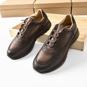 Men's First Layer Cowhide Retro Sports Casual Shoes (Option: Coffee-39)