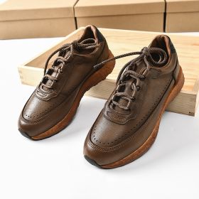 Men's First Layer Cowhide Retro Sports Casual Shoes (Option: Brown-39)