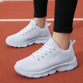 All Black Sneaker Women's Lightweight Mesh Breathable Casual Soft Bottom Running Shoes (Option: White-35)