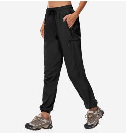 Quick-dry Pants Women's Summer Thin Sports Outdoor Hiking Mountaineering Sun Protective (Option: Black-M)