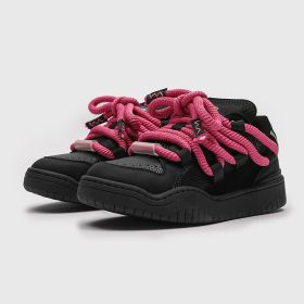 Thick Bottom Versatile Casual Men's And Women's Breathable Shoes (Option: Black Pink-40)