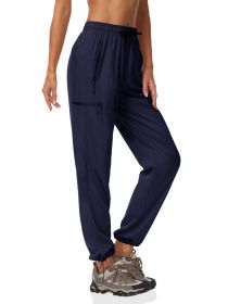Quick-dry Pants Women's Summer Thin Sports Outdoor Hiking Mountaineering Sun Protective (Option: Dark Blue-M)