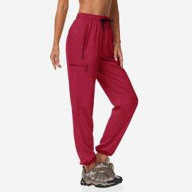 Quick-dry Pants Women's Summer Thin Sports Outdoor Hiking Mountaineering Sun Protective (Option: Rose Red-M)
