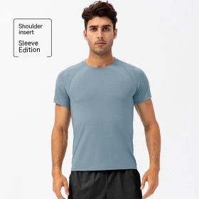 Men's Loose Running Quick Drying Clothes Round Neck T-shirt Sweat-absorbent Breathable Fitness Sports Casual Short Sleeve Clothes (Option: 21221 Gray Blue-XXL)