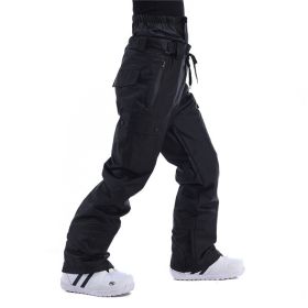 Men's And Women's South Korea Windproof Waterproof And Hard-wearing Breathable Fashion Ski Pants (Option: Loose fitting black-XS)