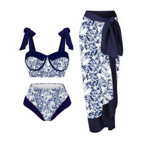 Women's Printing Split Swimsuit Suit (Option: Blue Flower-M)