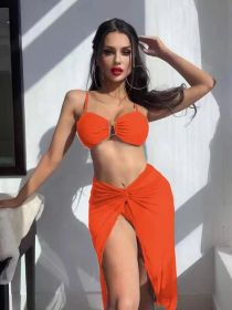 Multicolor Bikini Three-piece Set Long Culottes Yarn French Style (Option: Orange-S)