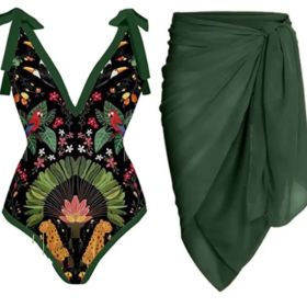 New One-piece Swimsuit Women's Skinny Slimming Printing (Option: Green-S)