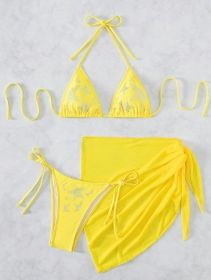Bikini Swimsuit New Sexy Rhinestone Gauze Skirt Three-piece Suit Split (Option: Yellow-L)