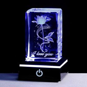 Crystal Laser Carved Rose Crystal Crafts Ornaments (Option: Note Rose-Square Silver Gift Box)