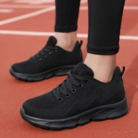 All Black Sneaker Women's Lightweight Mesh Breathable Casual Soft Bottom Running Shoes (Option: Black-38)