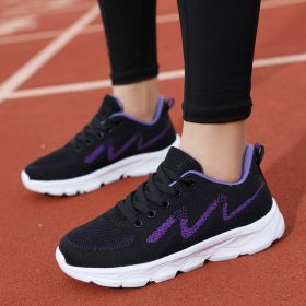 All Black Sneaker Women's Lightweight Mesh Breathable Casual Soft Bottom Running Shoes (Option: Black Purple-39)