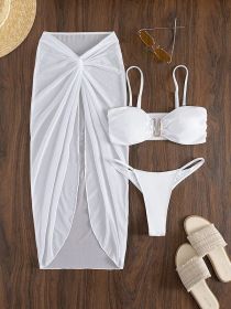 Multicolor Bikini Three-piece Set Long Culottes Yarn French Style (Option: White-M)