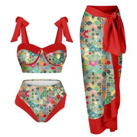 Women's Printing Split Swimsuit Suit (Option: Red-L)