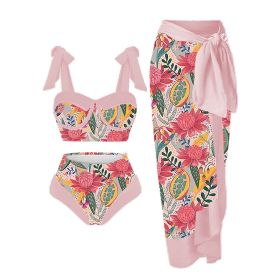 Women's Printing Split Swimsuit Suit (Option: Pink-L)