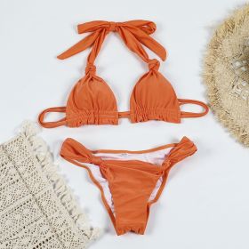 Style Pure Color And Knotted Banded Bikini Female (Option: Orange-M)