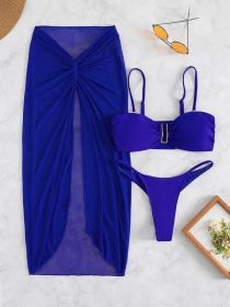 Multicolor Bikini Three-piece Set Long Culottes Yarn French Style (Option: Dark Blue-M)