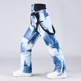 Men's And Women's South Korea Windproof Waterproof And Hard-wearing Breathable Fashion Ski Pants (Option: 176Blue Watercolor-S)