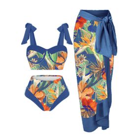 Women's Printing Split Swimsuit Suit (Option: Dark Blue Pattern-L)