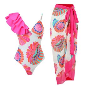Women's One-shoulder Ruffled Siamese Bandage Dress-style Two Piece Swimsuit (Option: Pink-M)