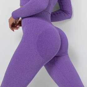 European And American Seamless Knitted Thread Moisture Wicking Yoga Pants (Option: Purple-M)