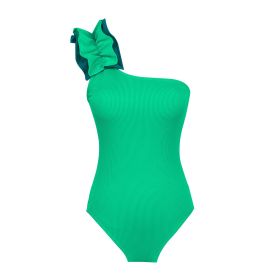 Single-shoulder Suspender Tube Top One-piece Swimsuit Women's Two-piece Suit (Option: Swimsuit Only Green-M)