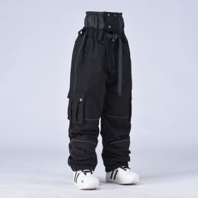 Men's And Women's South Korea Windproof Waterproof And Hard-wearing Breathable Fashion Ski Pants (Option: Oversiz black-M)