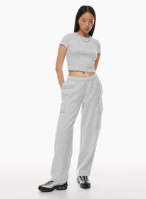 Elastic-waist High Waist Wide-leg Ankle-length Pants (Option: Light Gray-M)