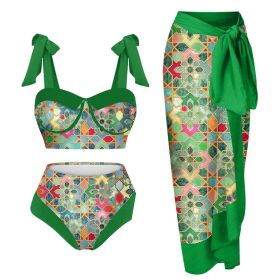Women's Printing Split Swimsuit Suit (Option: Green Floral-L)