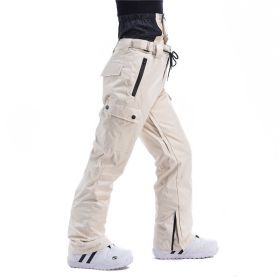 Men's And Women's South Korea Windproof Waterproof And Hard-wearing Breathable Fashion Ski Pants (Option: Loose fitting beige-S)