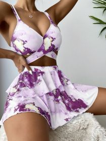 Women's Marble Printed Three-piece Set Bikini (Option: Purple-M)