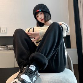Loose Thickened Velvet Sports Pants Female (Option: Black-L)