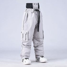 Men's And Women's South Korea Windproof Waterproof And Hard-wearing Breathable Fashion Ski Pants (Option: Oversiz light gray-M)