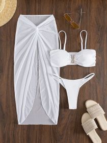 Multicolor Bikini Three-piece Set Long Culottes Yarn French Style (Option: White-L)