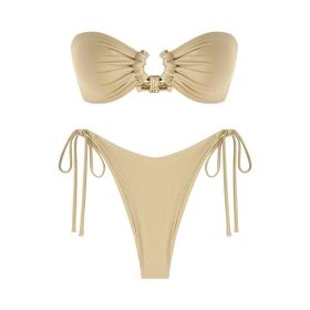 Tube Top Bikini Metal Buckle Swimsuit Women (Option: Champagne-XL)