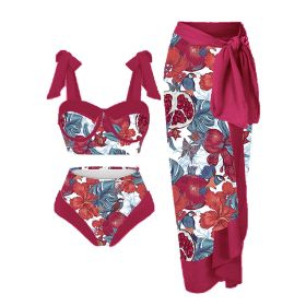 Women's Printing Split Swimsuit Suit (Option: Rose Red-XXL)