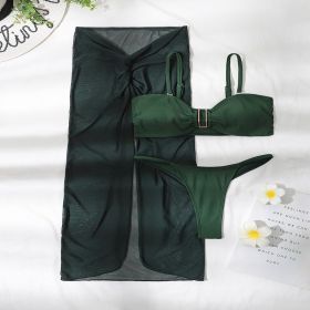 Multicolor Bikini Three-piece Set Long Culottes Yarn French Style (Option: Dark Green-L)