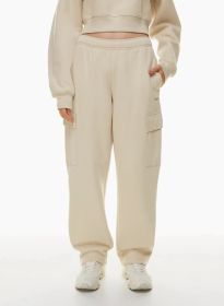 Elastic-waist High Waist Wide-leg Ankle-length Pants (Option: Creamy White-L)