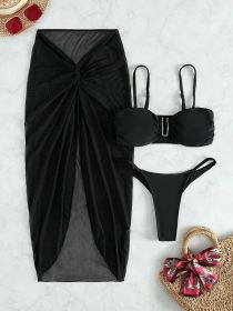 Multicolor Bikini Three-piece Set Long Culottes Yarn French Style (Option: Black-L)